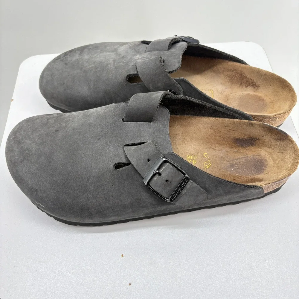 Birkenstock Boston Iron Gray Oiled Leather Clogs Mens Size 42 L11 M9 EU 9 US